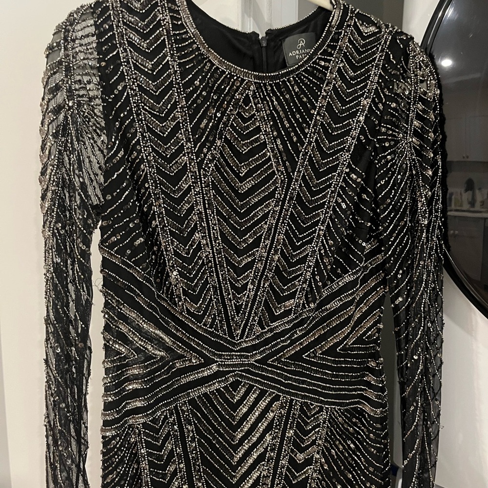 Adrianna Papell Black and Silver Embellished Maxi Dress